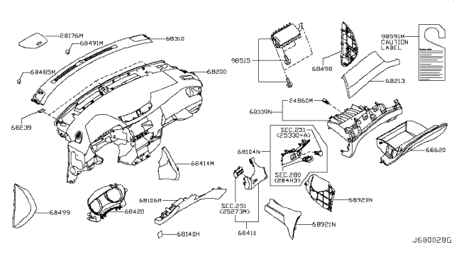 2018 Nissan Rogue Instrument Panel,Pad & Cluster Lid Diagram 3