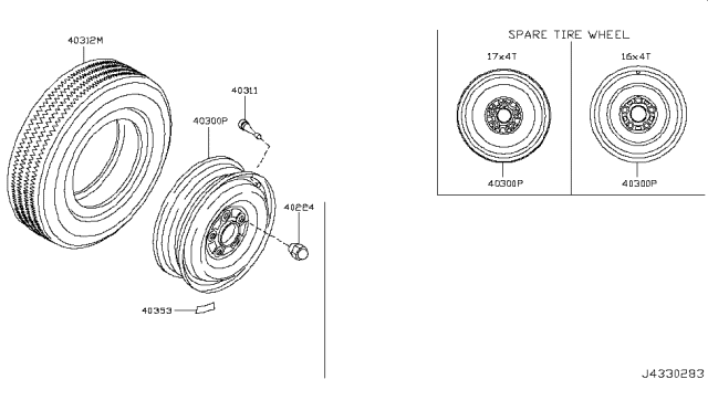 2017 Nissan Rogue Road Wheel & Tire Diagram 1