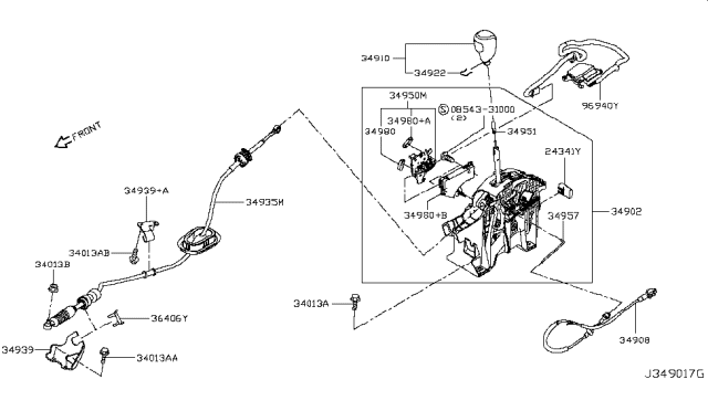 2017 Nissan Rogue Knob Assy-Control Lever,Auto Diagram for 34910-4BA1C