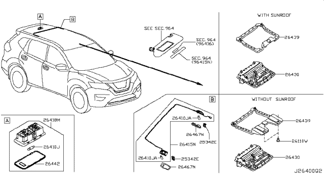 2018 Nissan Rogue Lamp Assembly Map Diagram for 26430-7FW7A