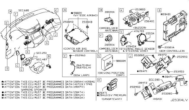 2018 Nissan Rogue Controller Assy-Driving Position Diagram for 98800-6FL0D