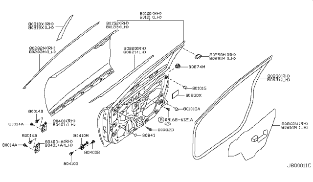 2019 Nissan Rogue Moulding Assy-Front Door Outside,RH Diagram for 80820-4CL0A