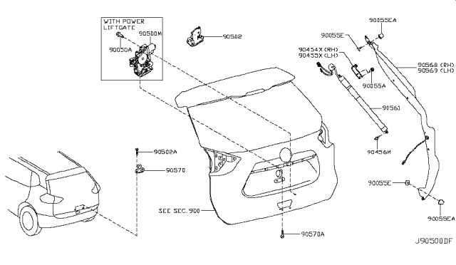 2017 Nissan Rogue Back Door Lock & Handle Diagram