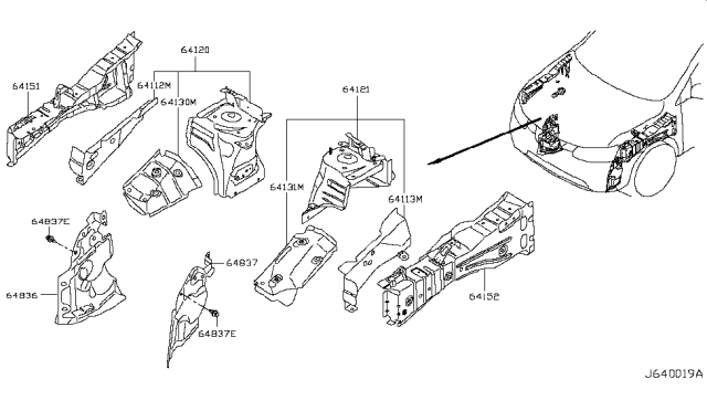 2018 Nissan Rogue Hood Ledge & Fitting Diagram 1