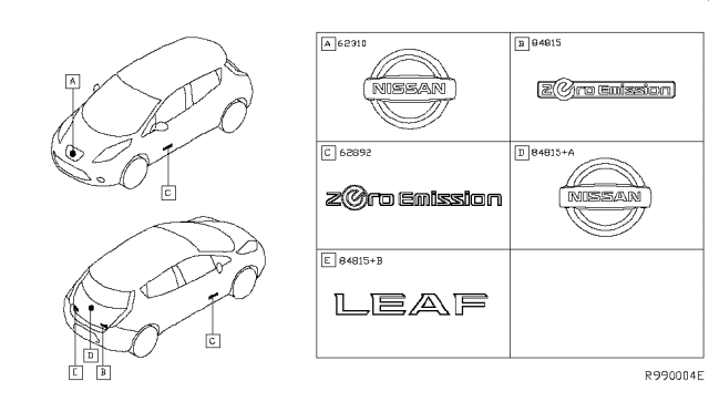 2015 Nissan Leaf Rear Emblem Diagram for 90890-4NR0A