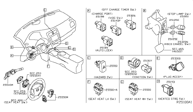 2013 Nissan Leaf Switch Assy-Ascd,Steering Diagram for 25550-3NF0A