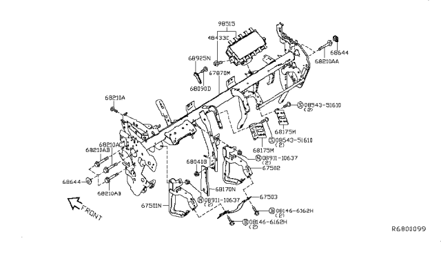 2017 Nissan Leaf Bracket-Instrument Lower Cover Diagram for 68925-3NF0A