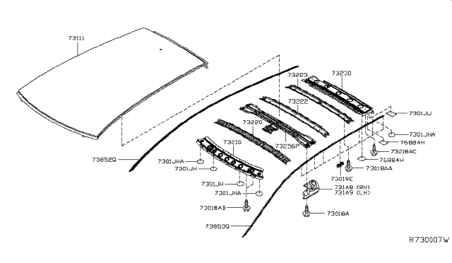 2017 Nissan Leaf Roof Panel & Fitting Diagram