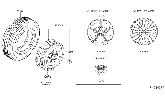 2017 Nissan Leaf Road Wheel & Tire Diagram 2
