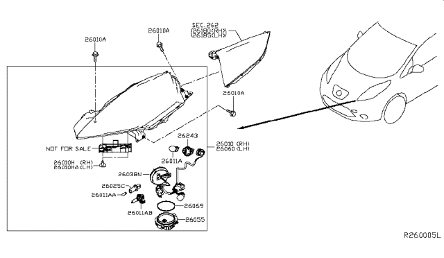2015 Nissan Leaf Headlamp Assembly-Driver Side Diagram for 26060-3NF5A
