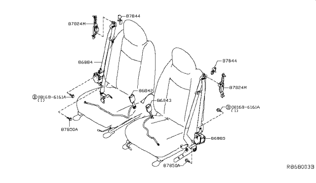 2015 Nissan Leaf Tongue Belt Assembly, Pretension Front Right Diagram for 86884-3NF8A