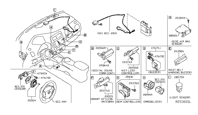 2015 Nissan Leaf Steering Air Bag Wire Assembly Diagram for 25554-3JA0B
