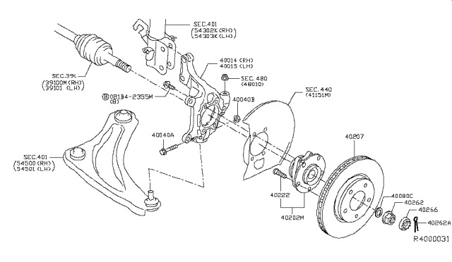 2015 Nissan Leaf Rotor Disc Brake Front Diagram for 40206-4BT0A