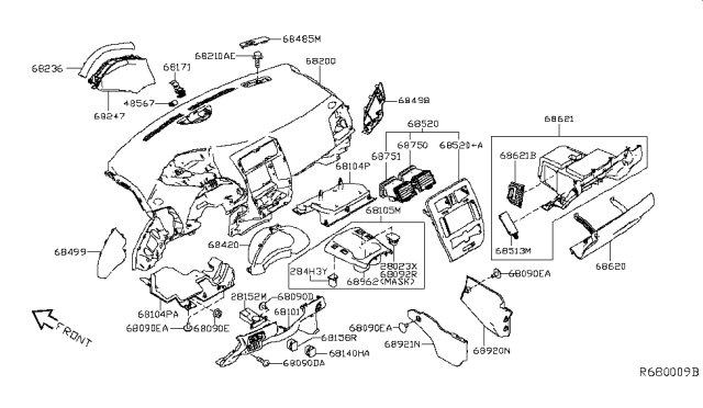 2014 Nissan Leaf Cover Instrument Lower, Center Diagram for 68922-3NF2B