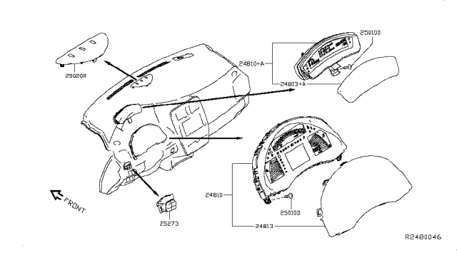 2014 Nissan Leaf Leaf Speedometer Instrument Cluster Diagram for 24810-3NF0B