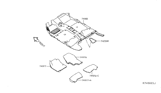 2013 Nissan Leaf Spacer-Front Floor Diagram for 74978-3NF0A