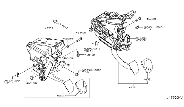 2015 Nissan 370Z Pedal Assy-Brake W/Bracket Diagram for 46501-1EA7A