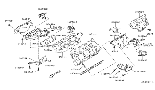 2010 Nissan 370Z Cover-Exhaust Manifold Diagram for 16590-EY00A