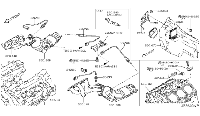 2011 Nissan 370Z Engine Control Module Computer Diagram for 23710-1EJ0A