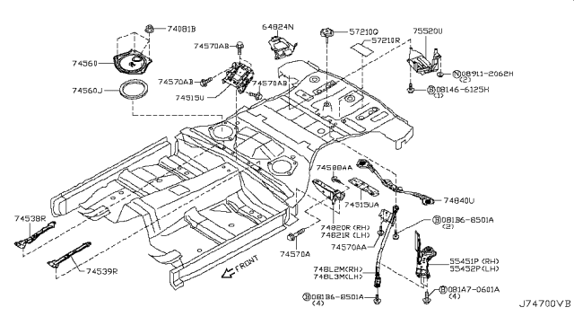2012 Nissan 370Z Stay Assembly-Rear Pin Diagram for 74539-1EA0A