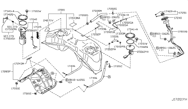 2015 Nissan 370Z Filler Cap Assembly Diagram for 17251-3GM0A