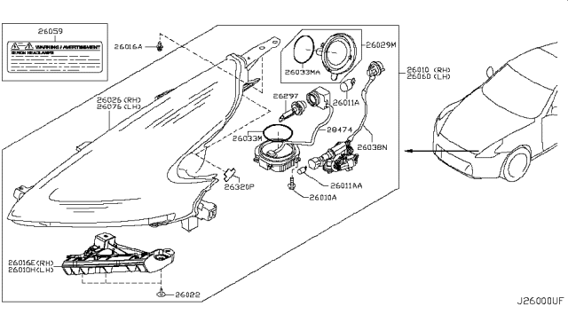 2010 Nissan 370Z Passenger Side Headlight Assembly Diagram for 26010-1EA0B