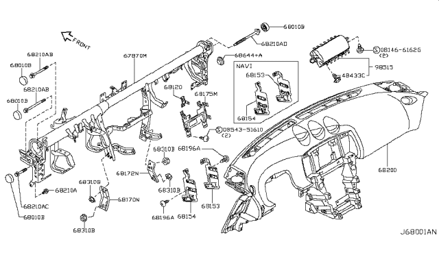 2017 Nissan 370Z Instrument Panel,Pad & Cluster Lid Diagram 2
