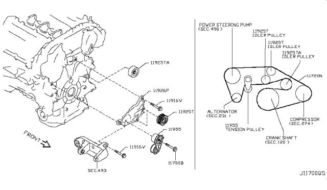 2016 Nissan 370Z TENSIONER Assembly Auto Diagram for 11955-1EA0D