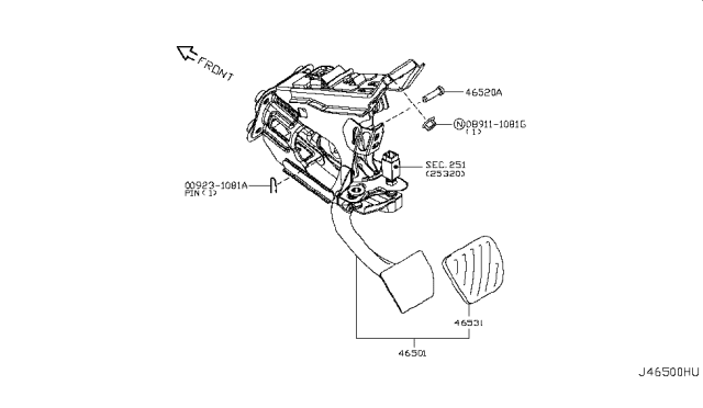 2011 Nissan 370Z Brake & Clutch Pedal Diagram 1