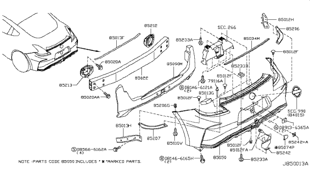2019 Nissan 370Z Reinforce-Inner Rear Bumper Center Diagram for 85032-1EA0A