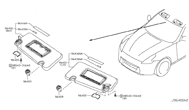 2012 Nissan 370Z Sunvisor Diagram 1