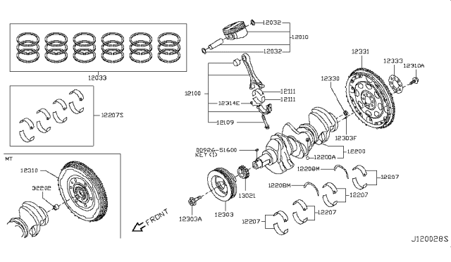 2012 Nissan 370Z Piston,Crankshaft & Flywheel Diagram