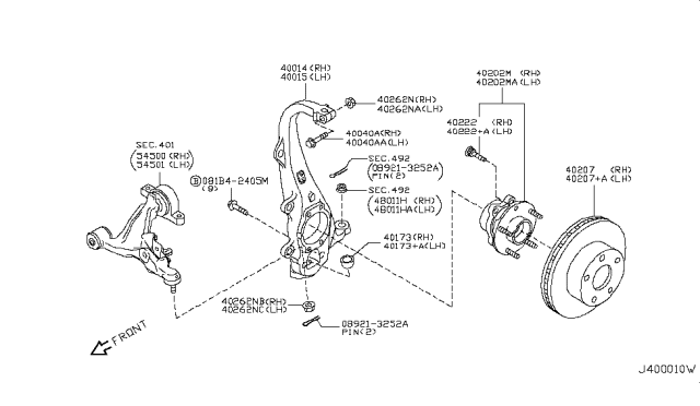 2018 Nissan 370Z Spindle - KNUCKLE, LH Diagram for 40015-4GA0A