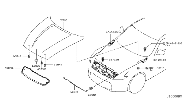 2014 Nissan 370Z Hood Panel,Hinge & Fitting Diagram