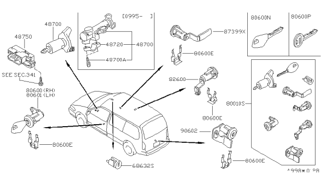 1995 Nissan Quest Switch-Ignition Diagram for 48750-0B000