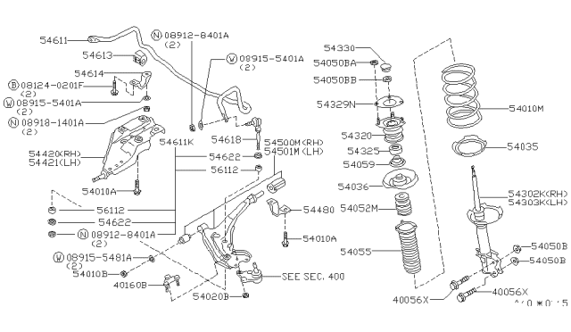1994 Nissan Quest STRUT Kit Front LH Diagram for 54303-0B027