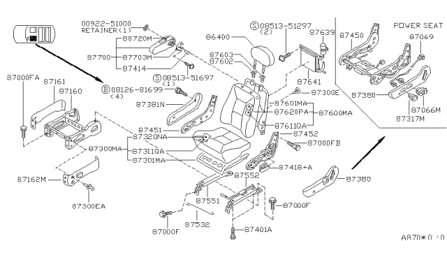 1996 Nissan Quest ADJUSTER Assembly-Front Seat,L Diagram for 87450-0B110