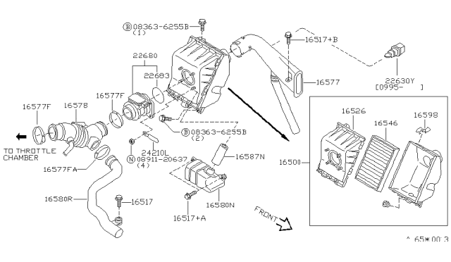 1996 Nissan Quest Mass Air Flow Sensor Diagram for 22680-1B000