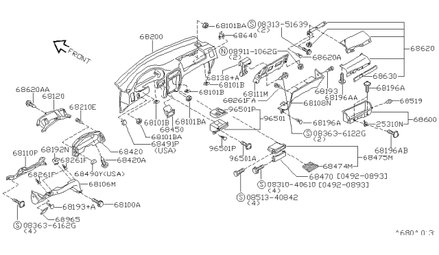 1995 Nissan Quest Ashtray-Inner,Instrument Diagram for 68810-1B000