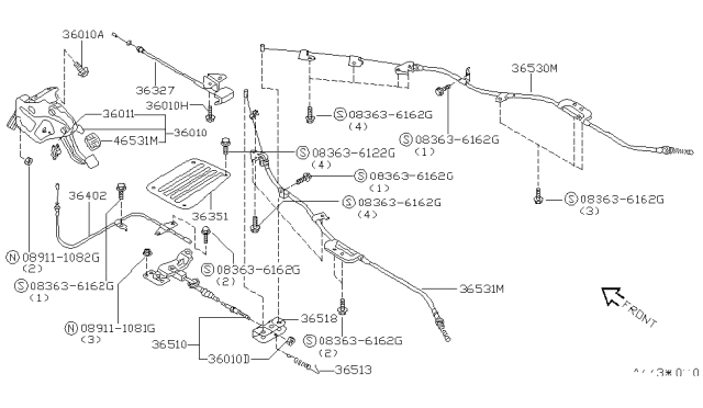 1993 Nissan Quest Cable Assy-Release Diagram for 36327-0B006