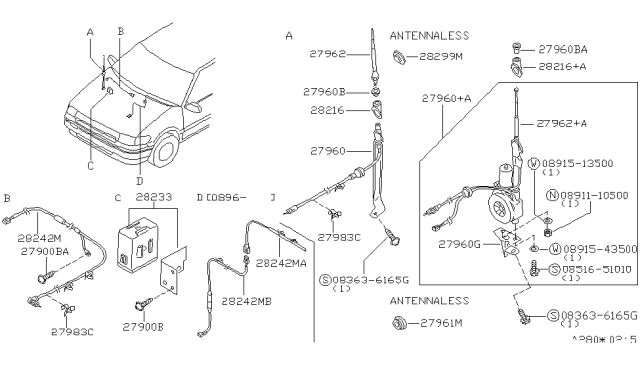 1994 Nissan Quest Feeder-Antenna Diagram for 28242-0B765