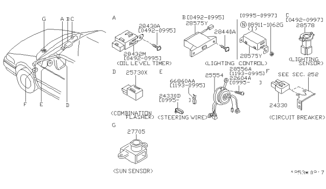 1997 Nissan Quest FLASHER Assembly-Combination Diagram for 25730-6B000