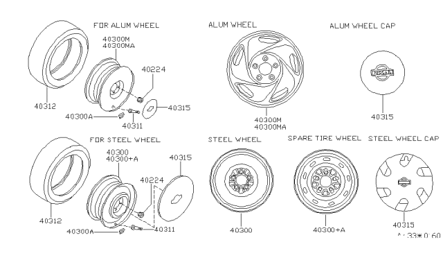 1998 Nissan Quest Disc Wheel Cap Diagram for 40315-0B220
