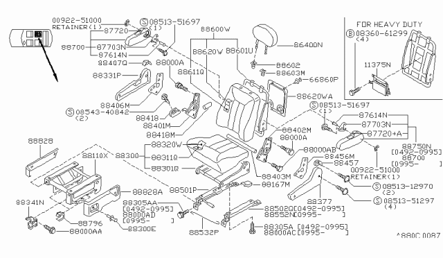 1996 Nissan Quest Rear Seat Armrest Assembly Diagram for 88700-0B200