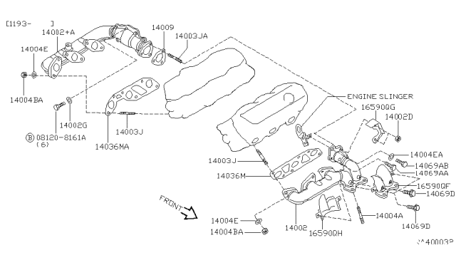 1998 Nissan Quest Gasket-Exhaust Manifold,A Diagram for 14036-0B510