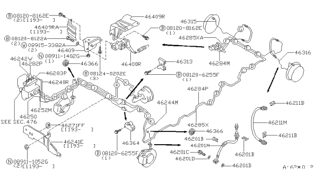 1994 Nissan Quest Brake Piping & Control Diagram 2