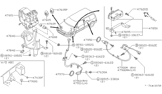 1995 Nissan Quest Anti Skid Actuator Assembly Diagram for 47850-1B700