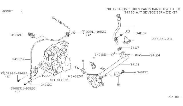 1997 Nissan Quest Transmission Control & Linkage Diagram