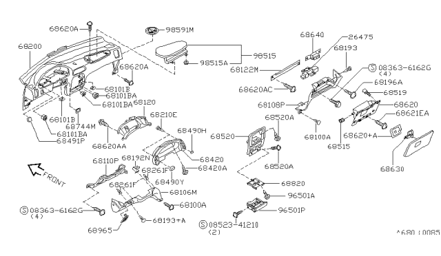 1998 Nissan Quest Ashtray-Outer,Instrument Diagram for 68820-1B000