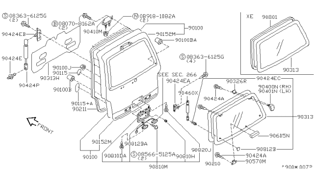 1995 Nissan Quest STRIKER Assembly-Back Door Hatch Diagram for 90332-0B020
